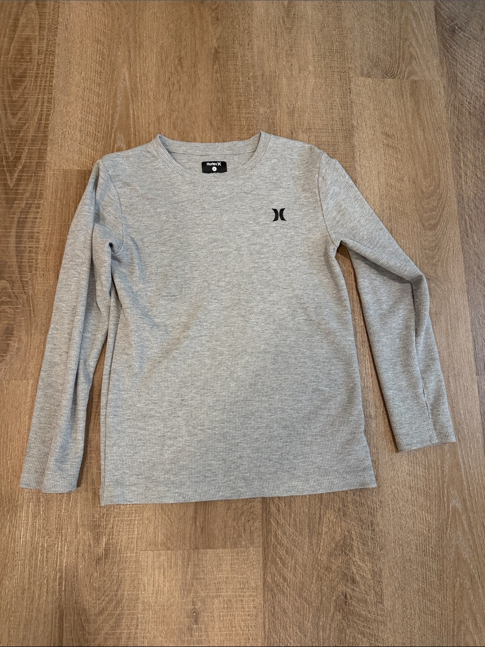 Hurley Kids Gray Long Sleeve Crewneck Tee with Subtle Logo